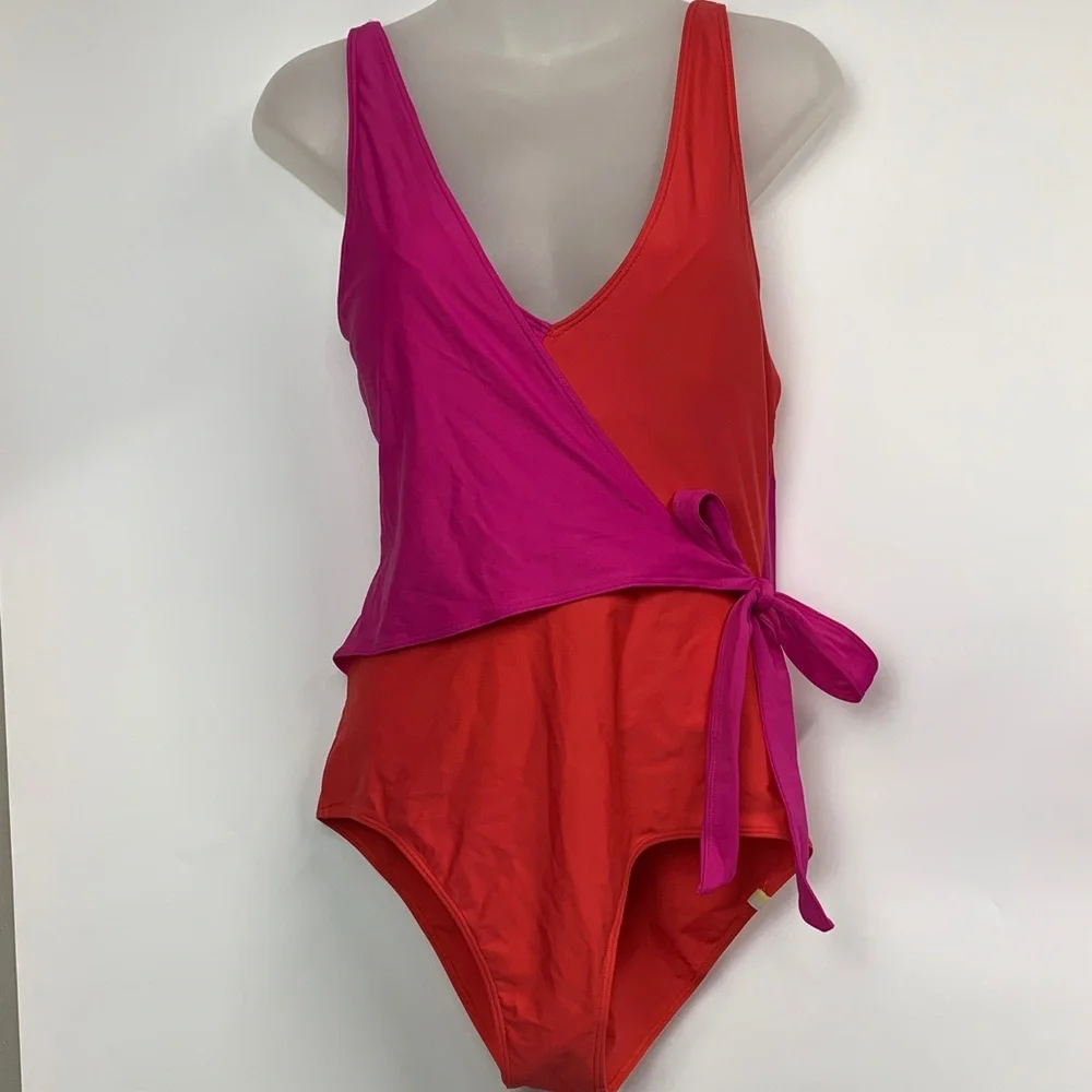 summersalt Pink and Orange The Perfect Wrap One-Piece Swimsuit